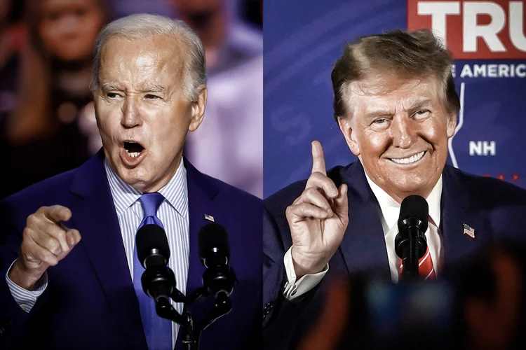 O presidente Joe Biden (à esq.) e o ex-presidente Donald Trump (AFP)