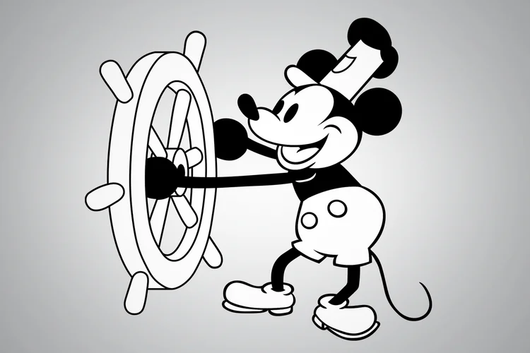 Mickey em 1928: primeira versão do personagem está em domínio público (Walt Disney Company/Divulgação)