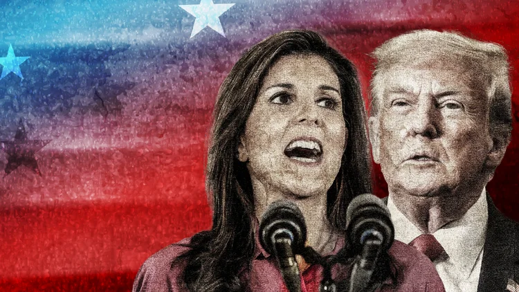 Nikki Haley e Donald Trump: candidatos fazem principal duelo das primárias republicanas em New Hampshire (Win Mcnamee/Scott Olson/AFP)