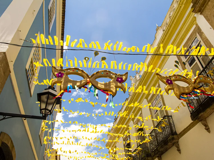 Streets of Pelourinho in Salvador - Bahia dressed with carnival props (Getty Images/Getty Images)