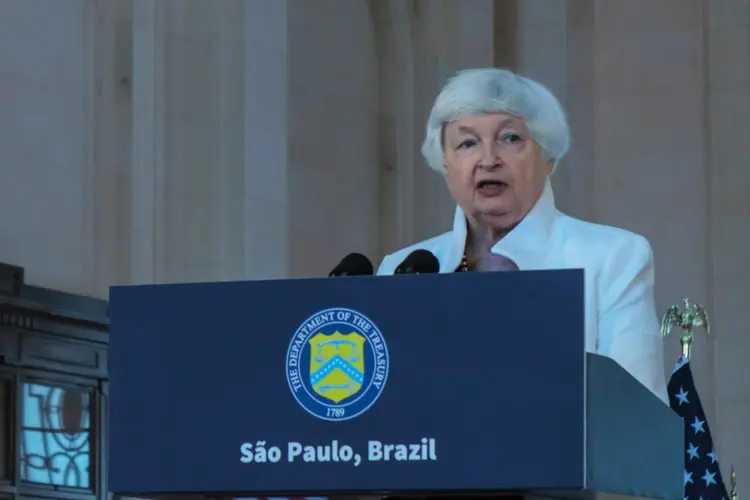 Janet Yellen, secretária do Tesouro dos EUA, durante evento em São Paulo (Rodrigo Caetano/Exame)