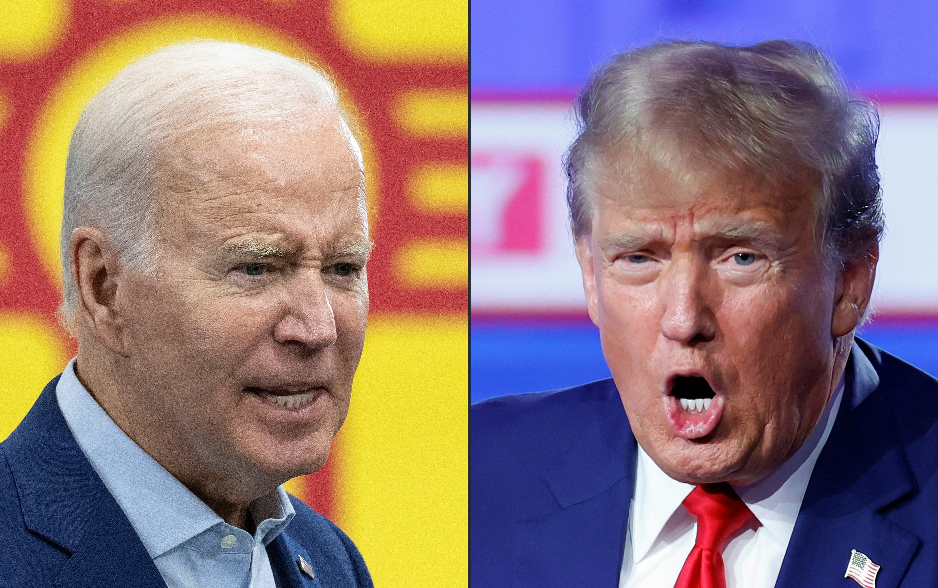 O presidente Joe Biden e o ex-presidente Donald Trump, principais competidores das eleições 2024