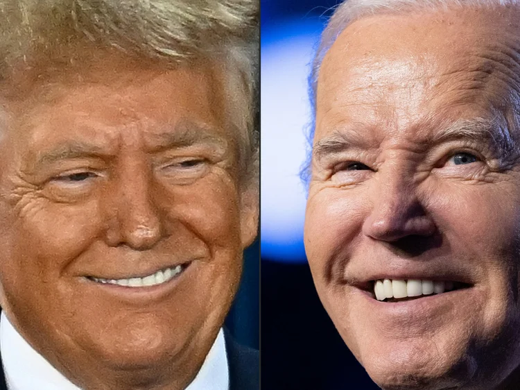 Montagem com o ex-presidente Donald Trump e o atual presidente dos EUA, Joe Biden (AFP)