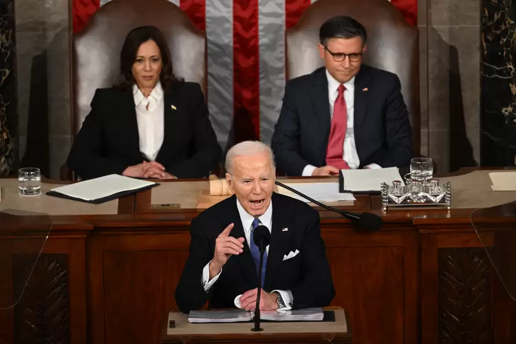 Joe Biden: presidente dos EUA durante o discurso do Estado da União (Saul Loeb/AFP)