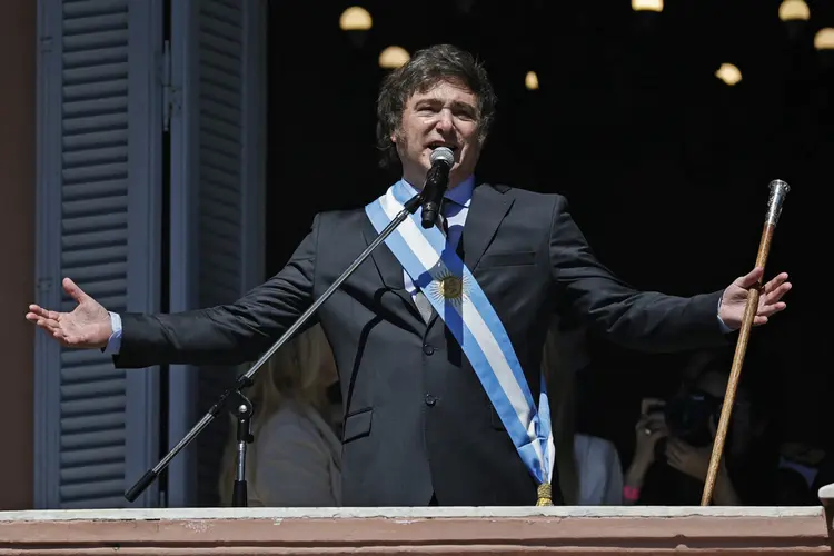 Javier Milei, presidente da Argentina, no dia da posse (Emiliano Lasalvia/AFP)