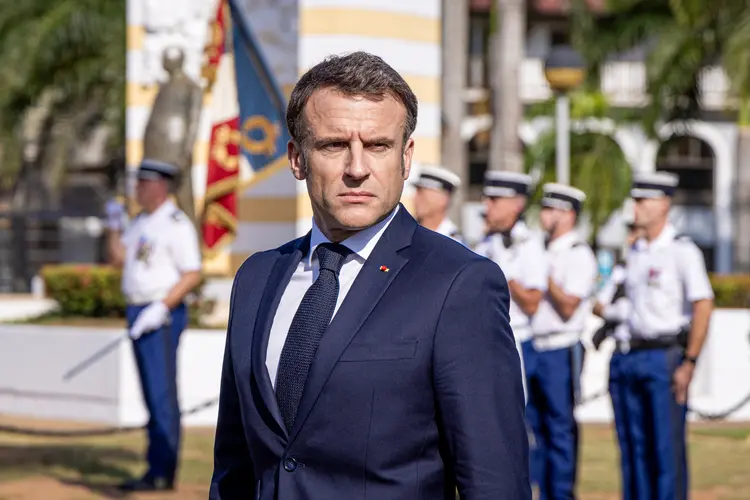 Emmanuel Macron: presidente francês esteve na Guiana Francesa antes da vinda ao Brasil (Jody Amiet/AFP)