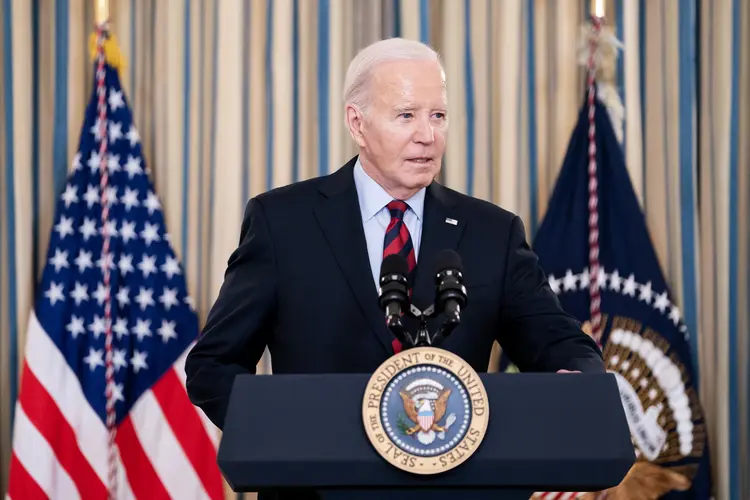 O presidente Joe Biden, durante discurso na Casa Branca na terça, 5 (Nathan Howard/AFP)