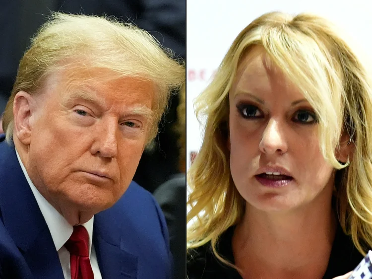 O ex-presidente Donald Trump e a ex-atriz Stormy Daniels (Mary Altaffer e Tobias Schwarz/AFP)