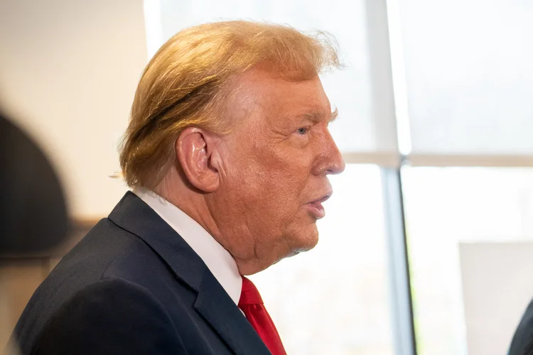 Donald Trump: Trump é acusado de ocultar um pagamento de 130 mil dólares (423 mil reais em valores da época) à ex-atriz pornô Stormy Daniels (Megan Varner/ AFP/Getty Images)