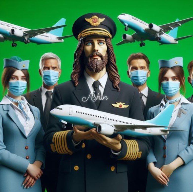 Jesus é o piloto de avião e também a pessoa que segura a aeronave nesta imagem criada por IA generativa
