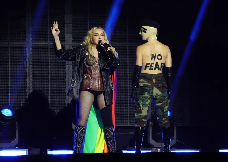 LONDON, ENGLAND - OCTOBER 15: (Exclusive Coverage) Madonna performs during The Celebration Tour at The O2 Arena on October 15, 2023 in London, England. (Photo by Kevin Mazur/WireImage for Live Nation) (Kevin Mazur/WireImage/Getty Images)