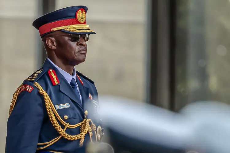 Prime Minister of Ethiopia Abiy Ahmed (unseen), President of Kenya William Ruto (unseen) and Chief of Kenya Defence Forces General Francis Ogolla look on while inspecting a guard of honour by members of the Kenya Defence Forces (KDF) during his official state visit to State House in Nairobi, on February 28, 2024. (Photo by LUIS TATO / AFP) (Photo by LUIS TATO/AFP via Getty Images) (LUIS TATO/AFP/Getty Images)