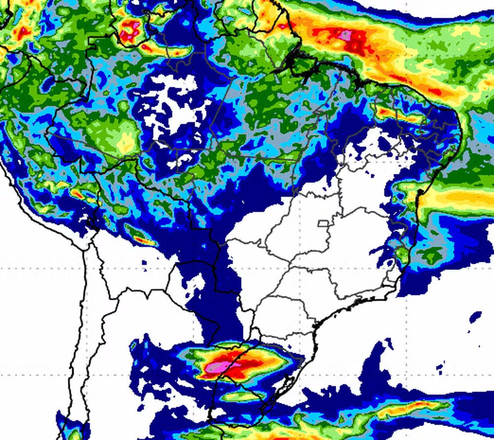 Mapa do Inmet indicando os sistemas meteorológicos atuando no Brasil — Foto: Reprodução/Inmet