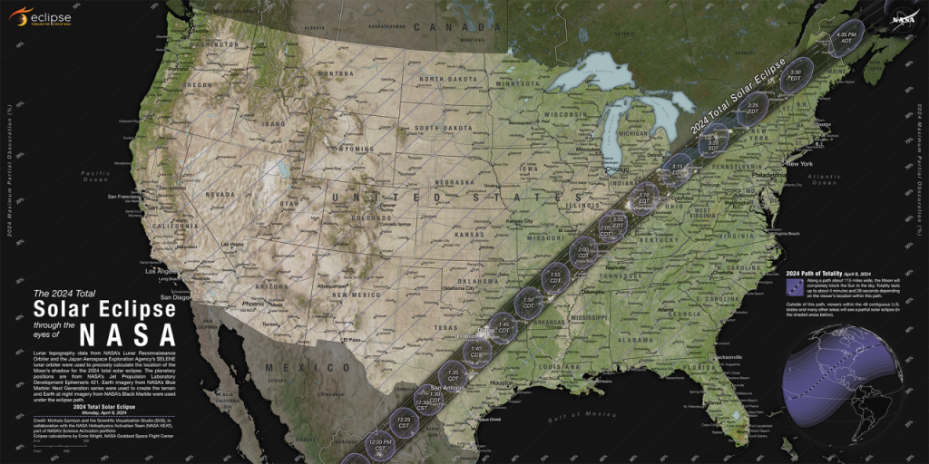 Eclipse solar 2024 passará por Dallas, Indianápolis e Montreal; veja mapa e lista de cidades