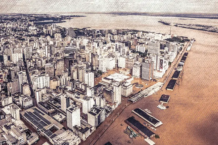 Porto Alegre: água lamacenta invadiu o Centro Histórico e chegou aos principais pontos turísticos da cidade (Ricardo Stuckert/Presidência da República/Divulgação)