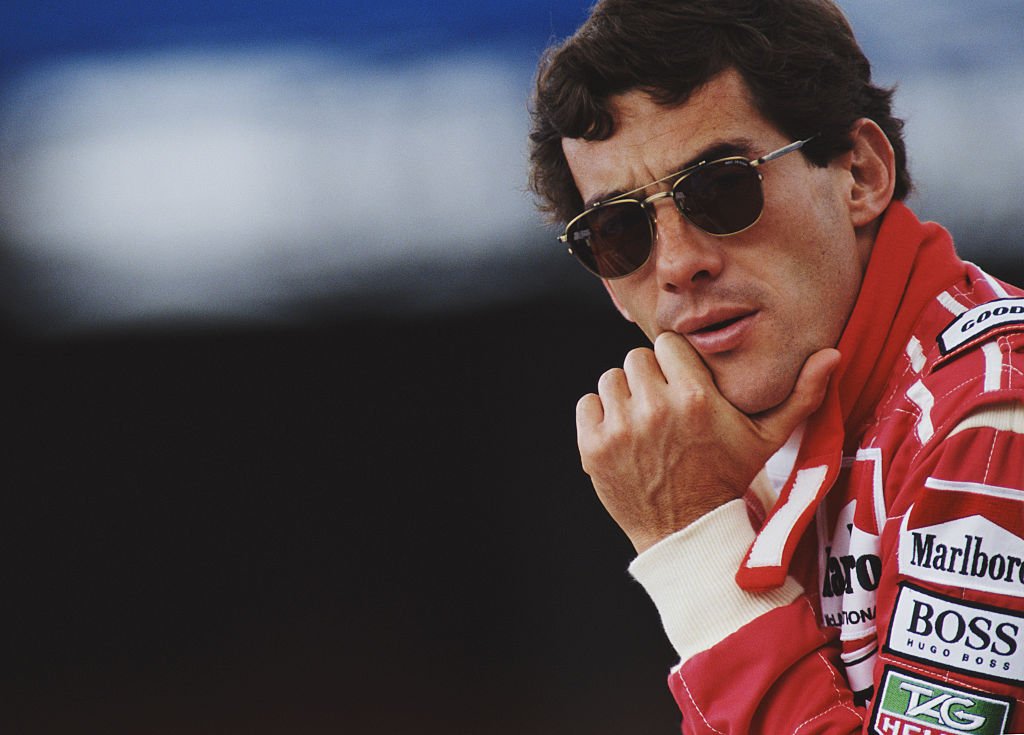 Ayrton Senna of Brazil, driver of the #1 Honda Marlboro McLaren McLaren MP4/7A Honda V128 during tyre testing for the British Grand Prix on 7 July 1992 at the Silverstone Circuit in Towcester, Great Britain. (Photo by Mike Hewitt/Getty Images)