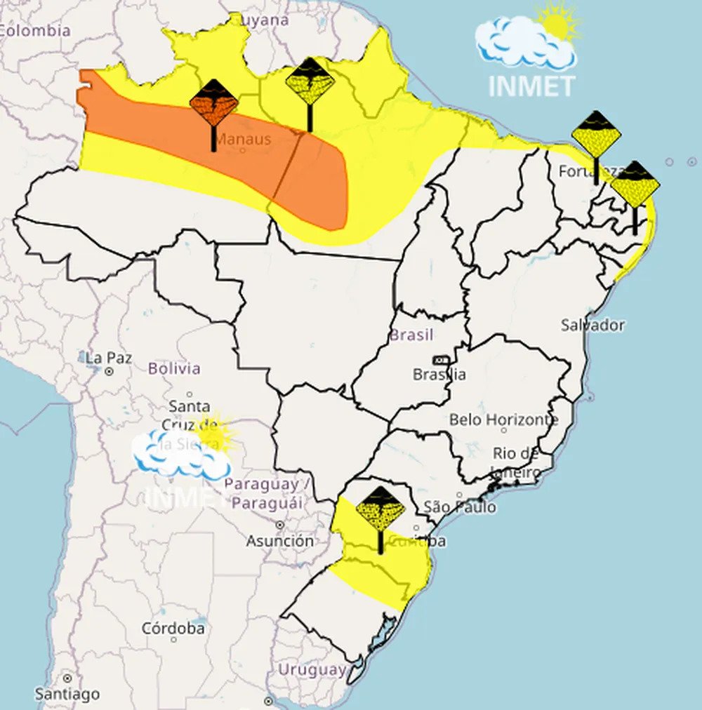 Inmet emite alertas para chuvas no país nesta sexta-feira — Foto: Reprodução/Inmet