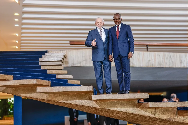  Presidente da República, Luiz Inácio Lula da Silva e o presidente do Benim, Patrice Talon, durante a declaração à imprensa, no Palácio do Itamaraty (Ricardo Stuckert / PR/Divulgação)