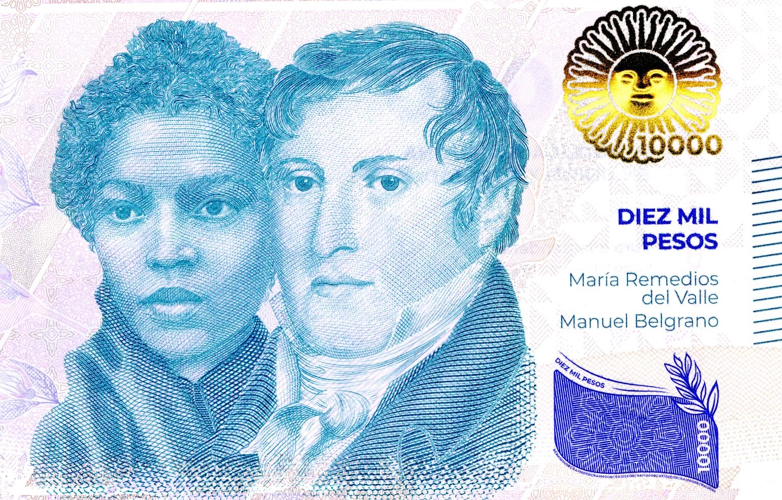 Detalhe da nova nota de 10.000 pesos da Argentina
