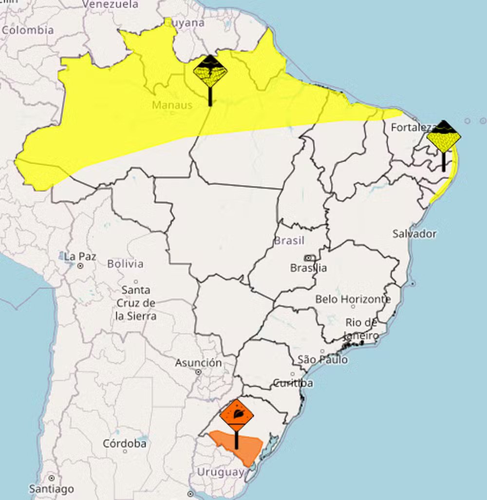 Alertas emitidos pelo Inmet para esta quinta-feira — Foto: Reprodução/Inmet