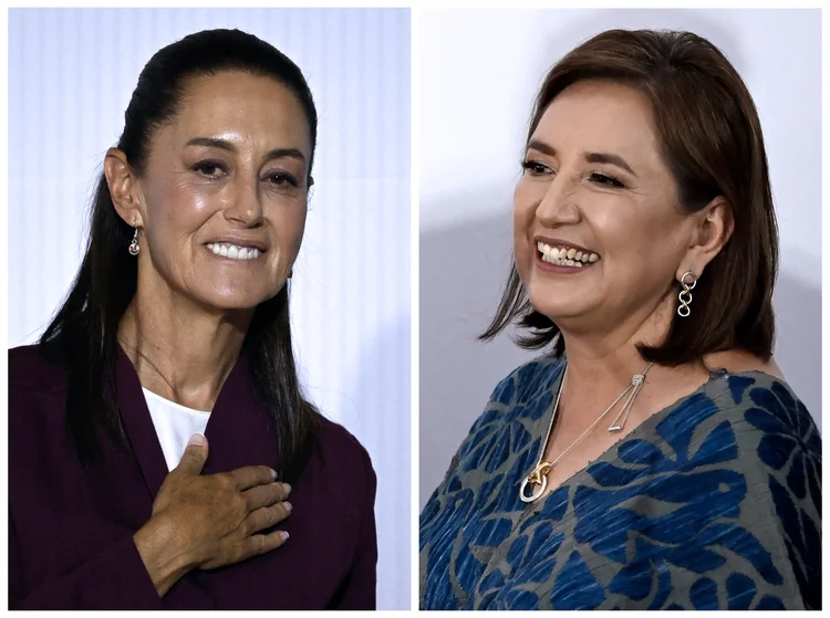 Montagem que mostra a candidata presidencial esquerdista mexicana Claudia Sheinbaum (à esquerda) e a candidata presidencial do partido da coalizão Fuerza y Corazón por México, Xochitl Galvez. Crédito: Alfredo ESTRELLA / AFP (Alfredo ESTRELLA / AFP/AFP)