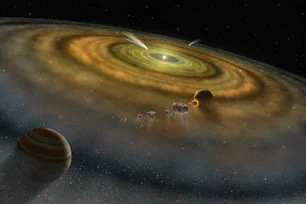 Imagem referente à matéria: Colisão de asteroides é flagrada pelo telescópio James Webb