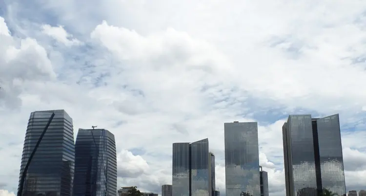 São Paulo skyline with mirrored corporate buildings in Vila Olímpia, Itaim Bibi