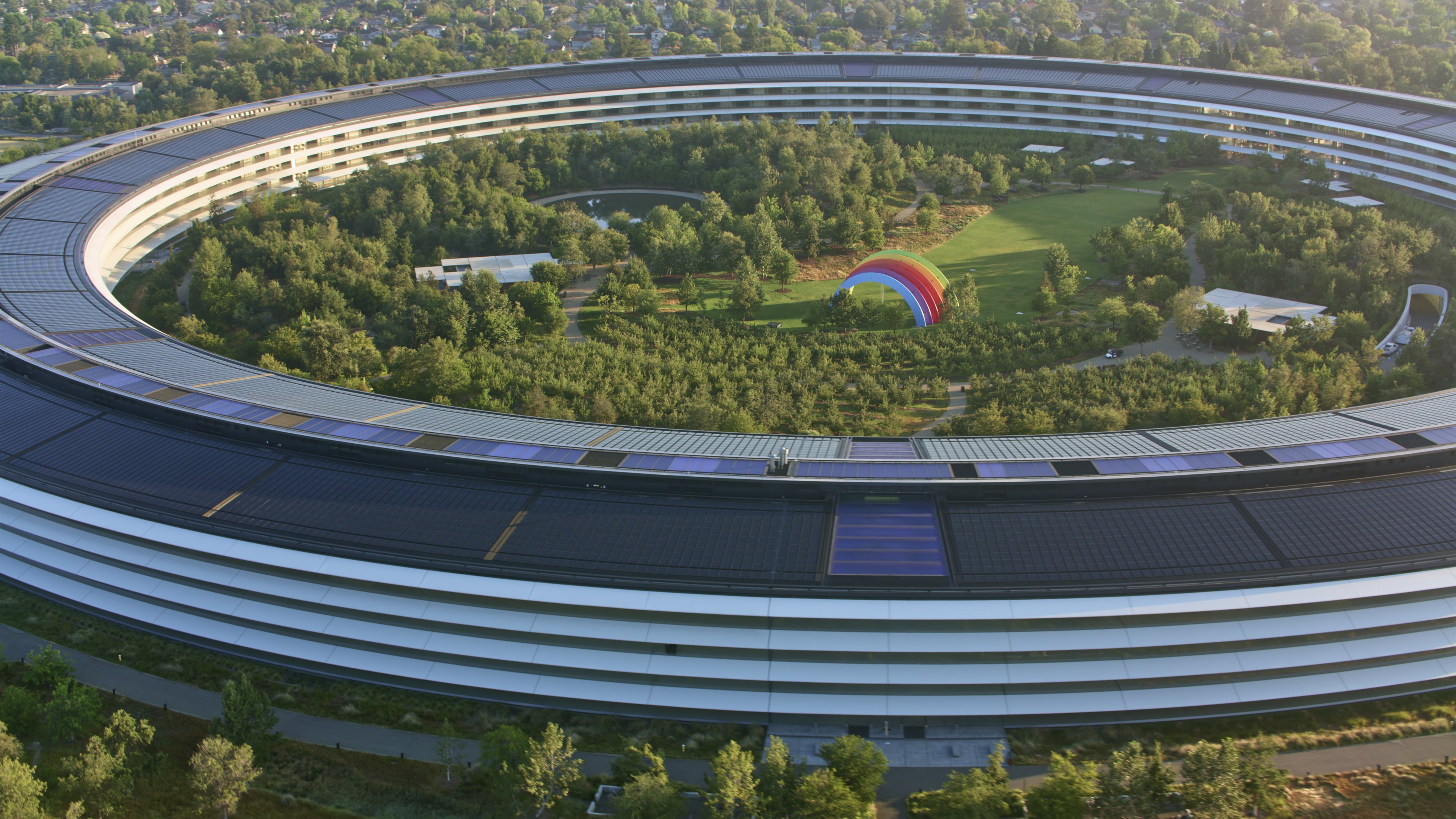 Cupertino, California / USA - December 22, 2022: Aerial view of Apple corporate headquarters building in Silicon Valley.

Apple Inc. is an American multinational technology company headquartered in Cupertino, California that designs, develops, and sells consumer electronics, computer software, and online services.