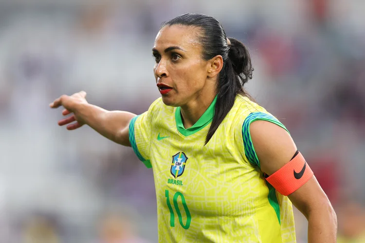 COLUMBUS, OHIO - APRIL 09: Marta #10 of Brazil reacts in the second half against Japan during the third place match of the 2024 SheBelieves Cup at Lower.com Field on April 09, 2024 in Columbus, Ohio. (Photo by Carmen Mandato/USSF/Getty Images for USSF) (	Carmen Mandato/USSF/Getty Images)