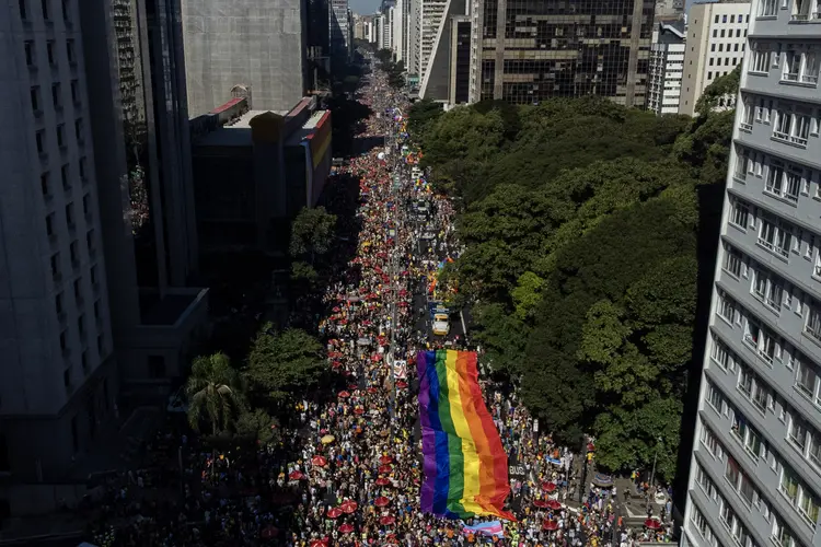 Parada do Orgulho LGTB+: evento traz questões políticas como o uso das cores da bandeira do Brasil (Miguel Schincariol/AFP)