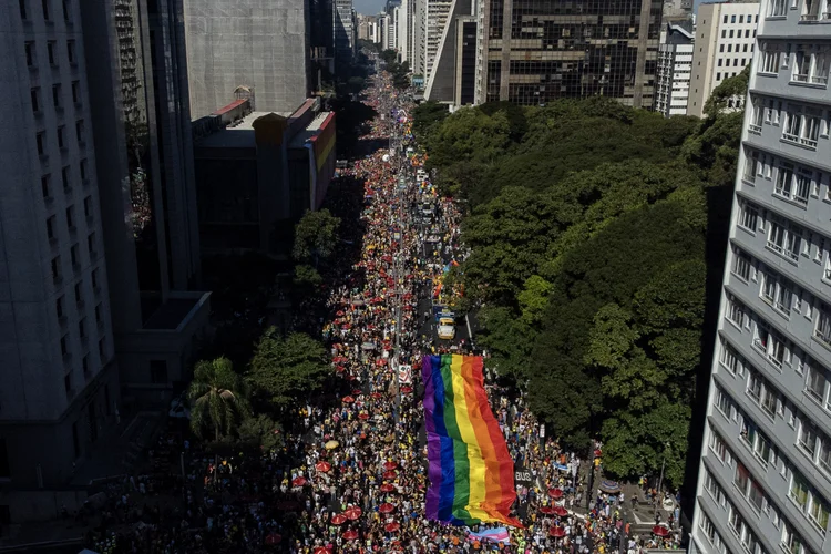 Parada do Orgulho LGTB+: evento traz questões políticas como o uso das cores da bandeira do Brasil (Miguel Schincariol/AFP)