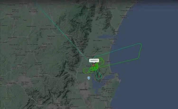 Imagens de satélite das buscas pela aeronave que caiu na região de Joinville (SC) ( Flight Radar)