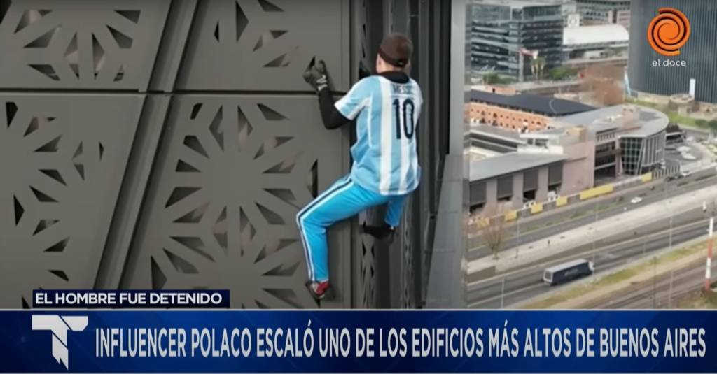 Com camisa do Messi, 'Homem-Aranha' da internet escala prédio de 30 andares na Argentina; veja vídeo