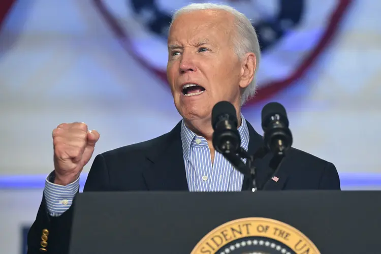 Joe Biden, presidente dos EUA, durante comício em em Madison, Wisconsin em julho de 2024 (Saul Loeb/AFP)