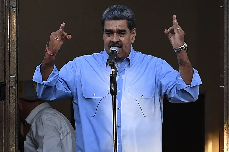 Venezuelan President Nicolas Maduro speaks during a rally at the Miraflores presidential palace in Caracas on July 30, 2024. Venezuela braced for new demonstrations after four people died and dozens were injured on the eve when the authorities broke up protests against President Nicolas Maduro's claim of victory in the country's hotly disputed weekend election. (Photo by Federico Parra / AFP) (Federico Parra/AFP)