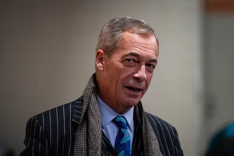 Nigel Farage, deputado no Reino Unido, durante viagem a Iowa, nos EUA, em janeiro de 2024
 (Al Drago/Getty Images)