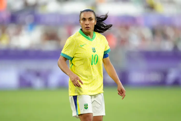 BORDEAUX, FRANCE - JULY 25: Marta #10 of Team Brazil looks on during the Women's group C match between Nigeria and Brazil during the Olympic Games Paris 2024 at Nouveau Stade de Bordeaux on July 25, 2024 in Bordeaux, France. (Photo by Juan Manuel Serrano Arce/Getty Images) (Juan Manuel Serrano Arce/Getty Images)