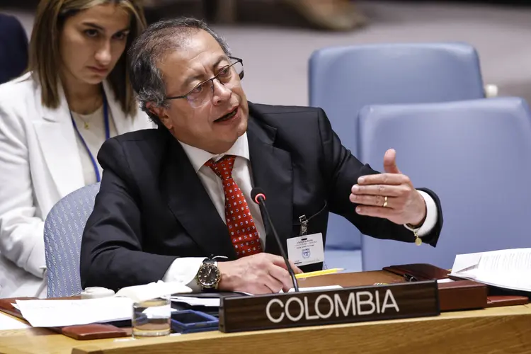 Gustavo Petro durante sua participação no Conselho de Segurança em 11 de julho de 2024 (KENA BETANCUR /AFP)