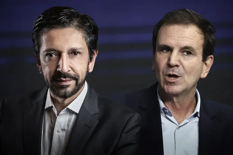 Nunes e Paes: prefeitos que vão disputar a reeleição correm contra o tempo para realizar inaugurações (Leandro Fonseca/Exame/Buda Mendes/Getty Images)