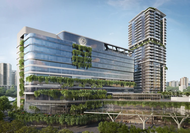 Planta 3D da fachada do futuro centro do Albert Einstein, que será construído pela TRX Real Estate (TRX Real Estate/Divulgação)