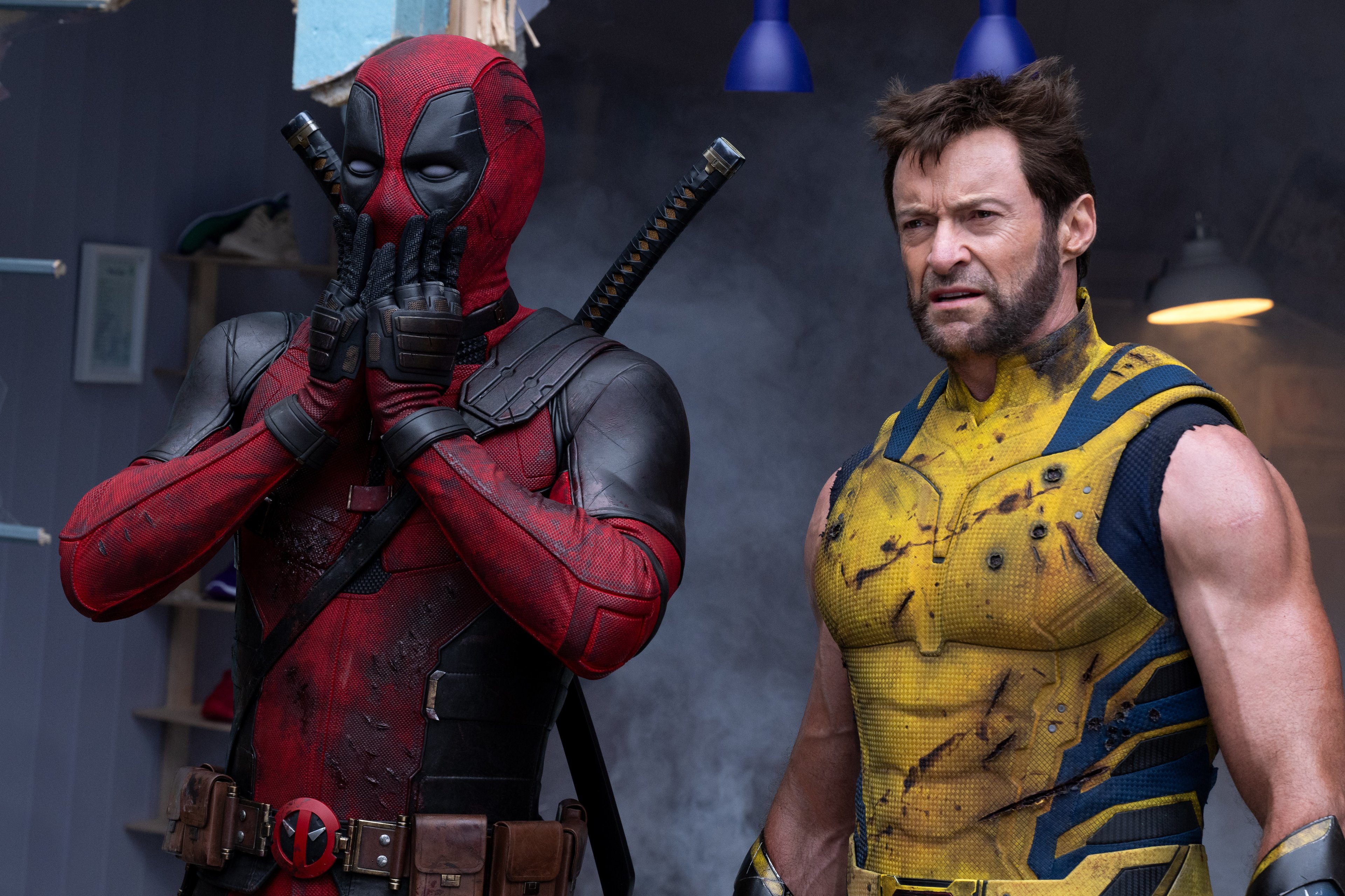 Hugh Jackman como Wolverine/Logan e Ryan Reynolds como Deadpool/Wade Wilson em "Deadpool & Wolverine"