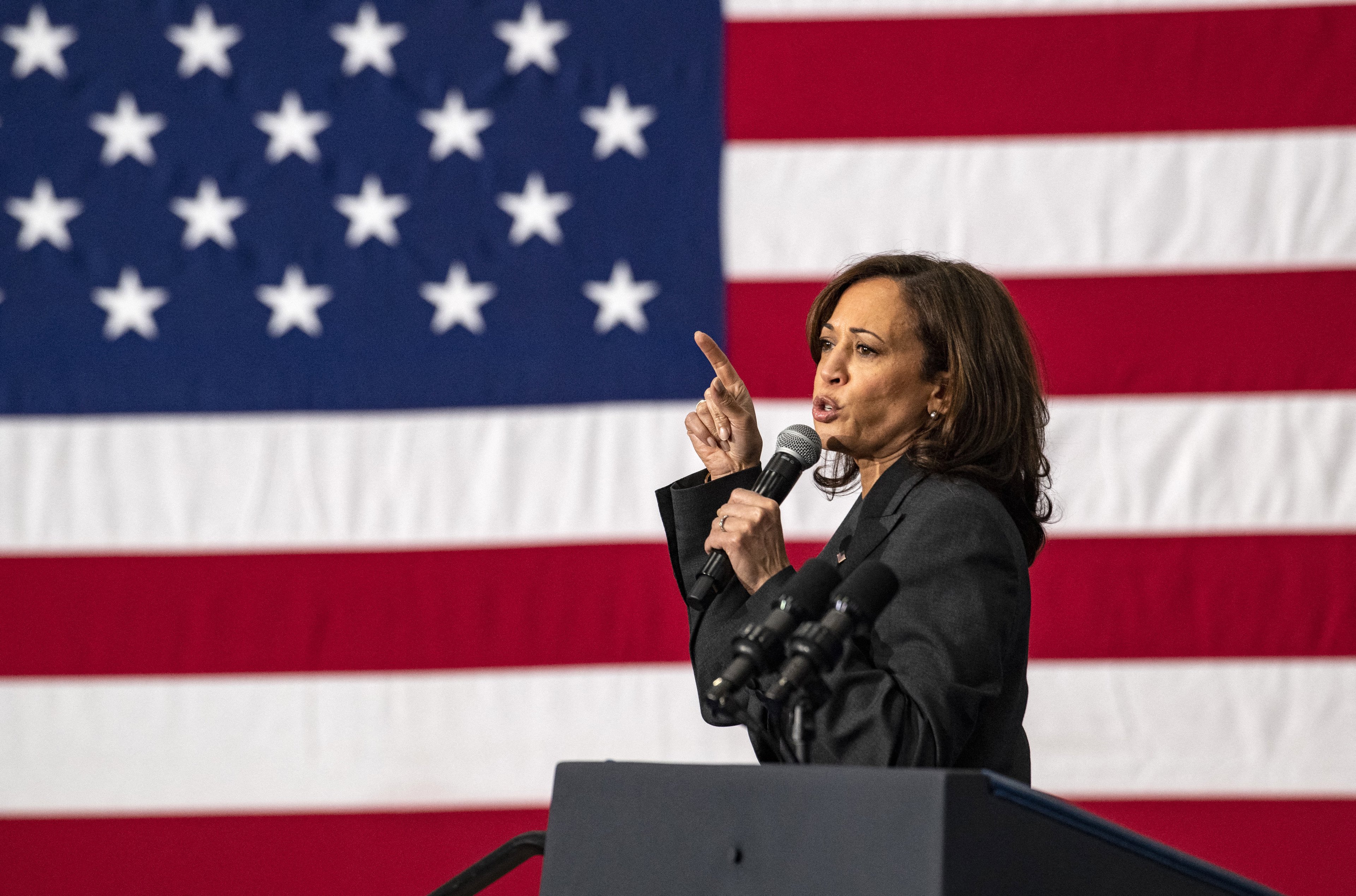 (FILES) US Vice President Kamala Harris speaks during a "Get Out the Vote" rally at the Reggie Lewis Track and Athletic Center at Roxbury Community College in Boston, Massachusetts, on November 2, 2022. Joe Biden on July 21, 2024 dropped out of the US presidential election and endorsed Vice President Kamala Harris as the Democratic Party's new nominee, in a stunning move that upends an already extraordinary 2024 race for the White House. Biden, 81, said he was acting in the "best interest of my party and the country" by bowing to weeks of pressure after a disastrous June debate against Donald Trump stoked worries about his age and mental fitness. (Photo by Joseph Prezioso / AFP)