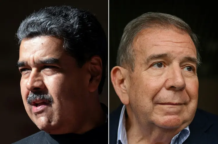 Nicolás Maduro (à esq.) e Edmundo González, que disputam a eleição na Venezuela (AFP)