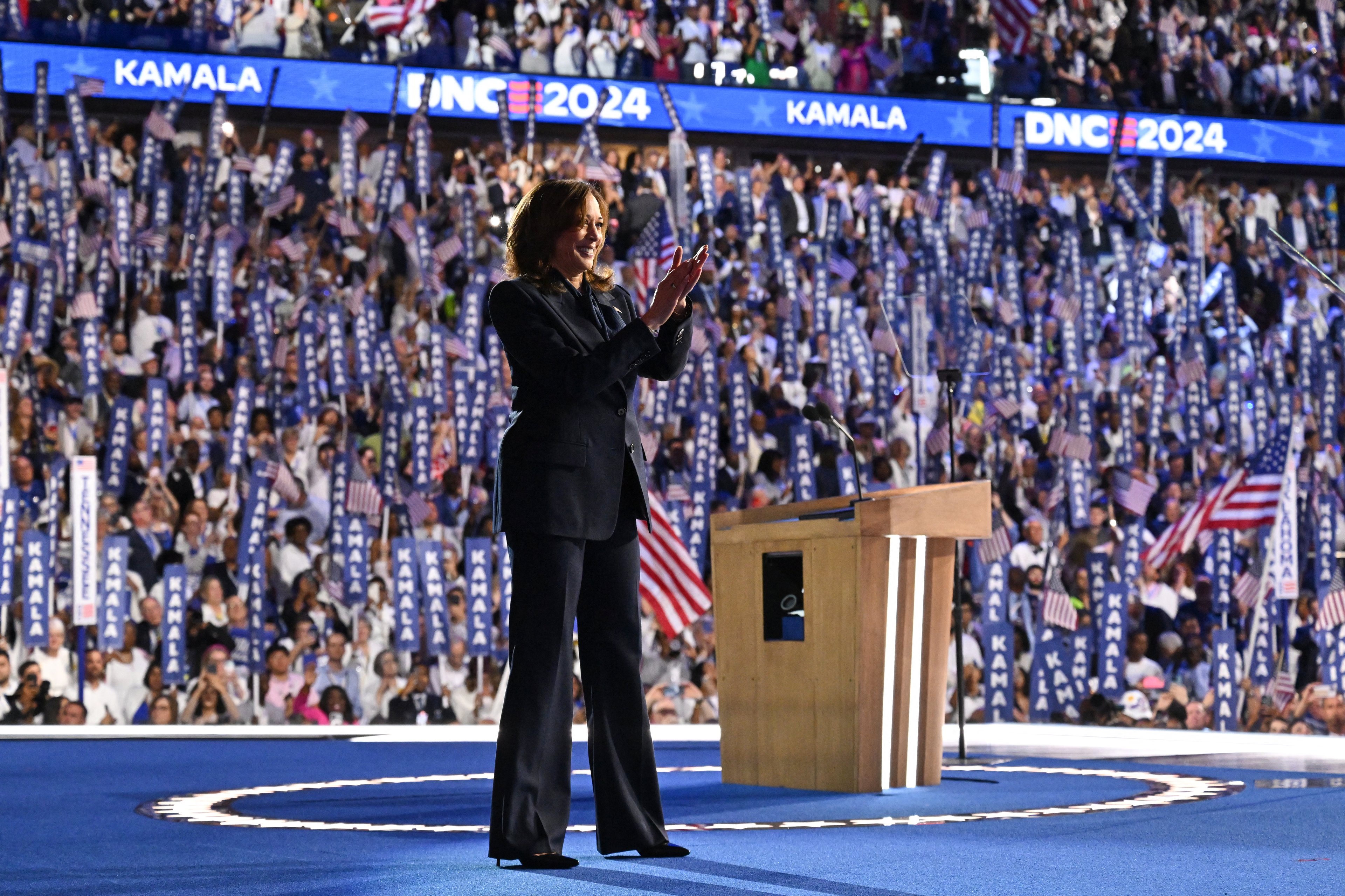 Kamala Harris, durante discurso na Convenção Democrata, em Chicago, em agosto