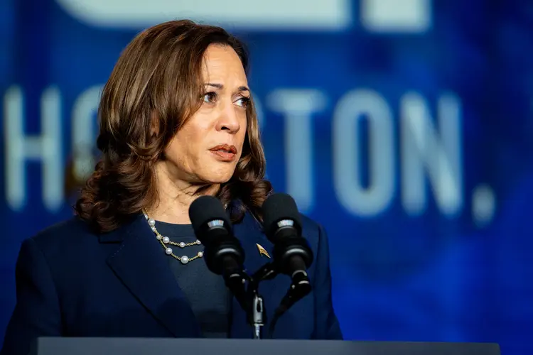 Kamala Harris, durante comício em Houston, em 31 de julho (Brandon Bell/AFP)