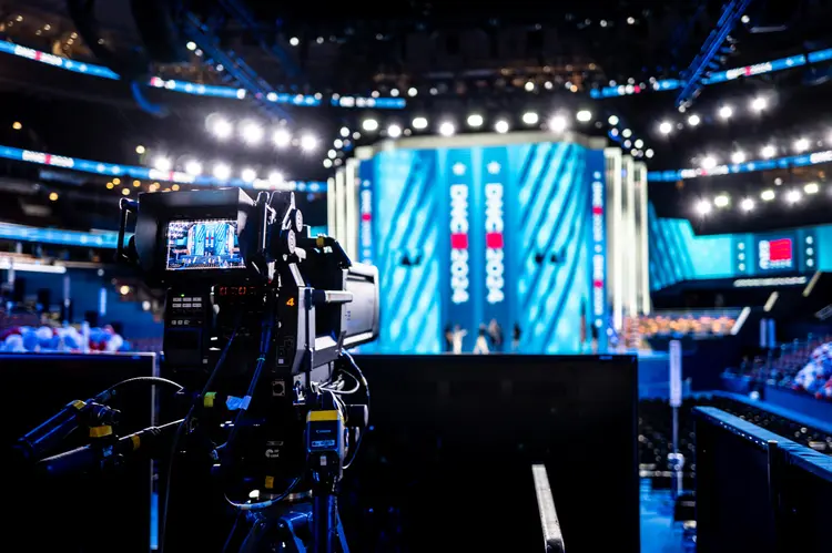 Palco da Convenção Democrata, em Chicago (Brandon Bell/AFP)