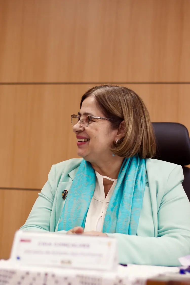 A ministra Cida Gonçalves em coletiva sobre a articulação Feminicídio Zero (Dandara Lima / Ministério das Mulheres/Divulgação)