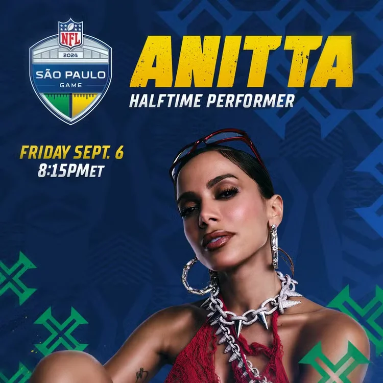 Anitta: cantora se apresenta no intervalo da primeira partida da NFL no Brasil (NFL/Divulgação)