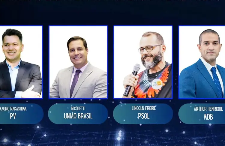 Participarão deste primeiro debate os pré-candidatos Arthur Henrique (MDB), Lincoln Freire (PSOL), Mauro Nakshima (PV) e Nicoletti (União Brasil)