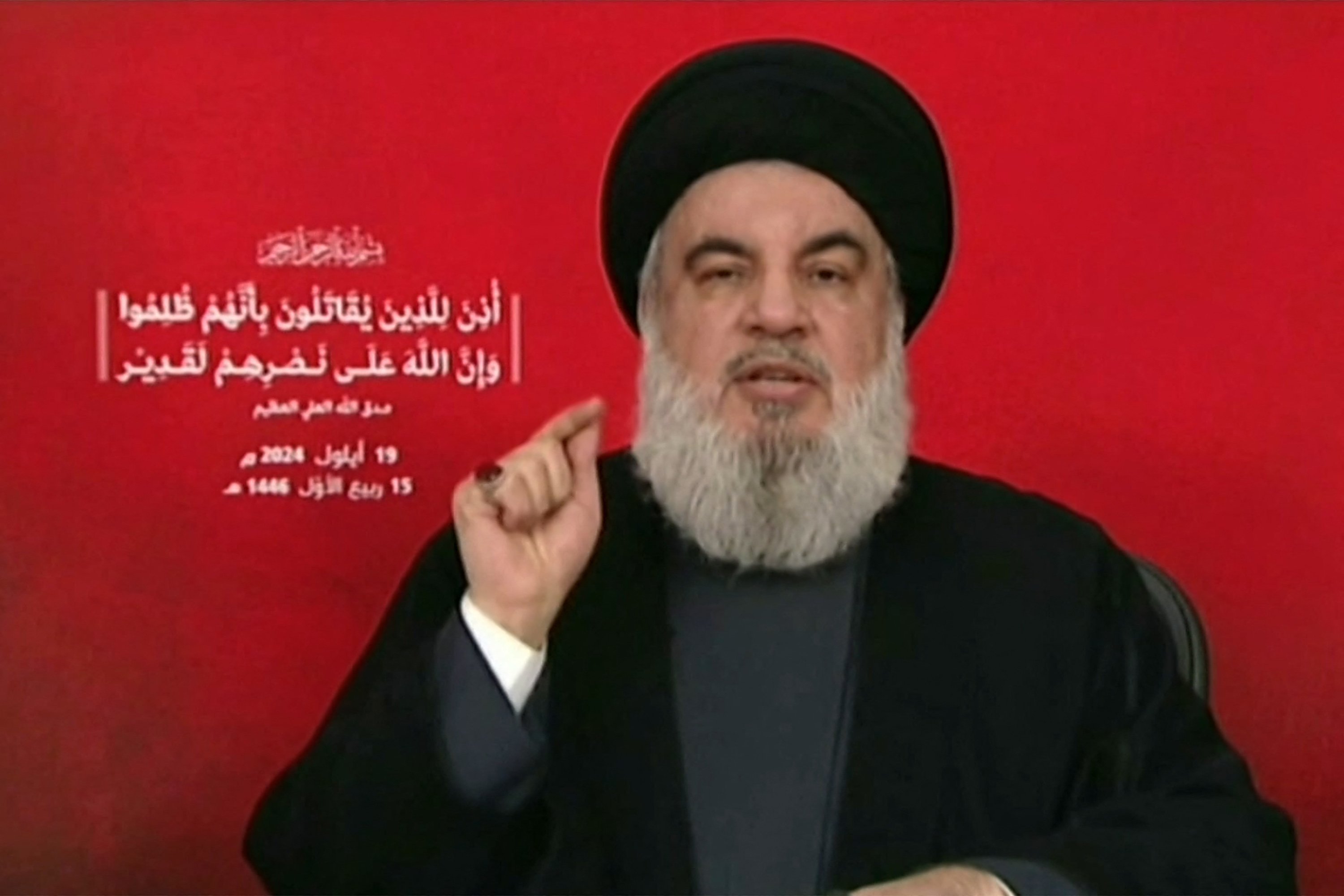 Hassan Nasrallah, líder do Hezbollah, durante discurso na TV